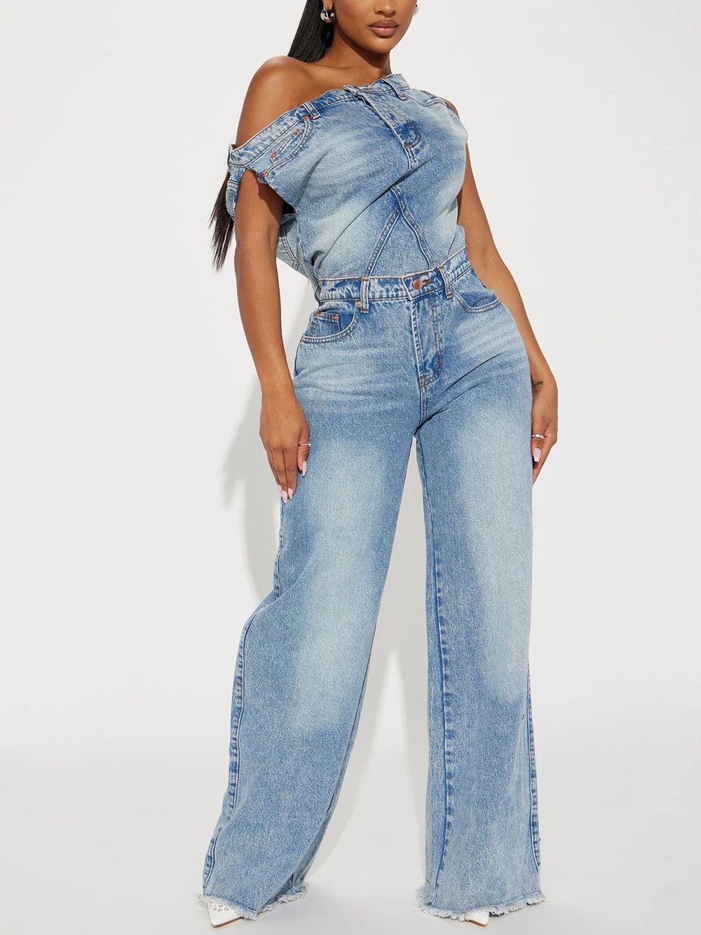 Light Blue Wide Leg Women’s Denim One Piece